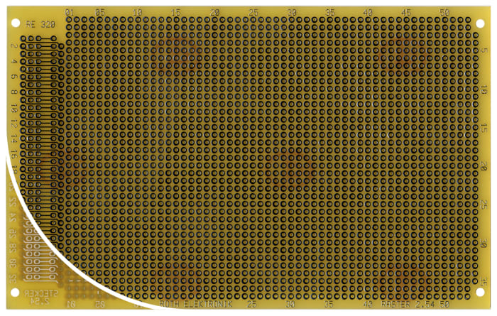Roth Elektronik Single Sided Matrix Board FR4 With 37 x 53 1mm Holes, 2.54 x 2.54mm Pitch, 160 x 100 x 1.5mm
