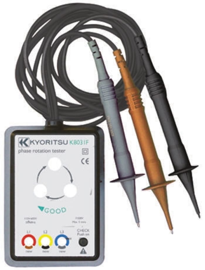 Kyoritsu KEW8031F Phase Rotation Tester, CAT III 600 V, 60Hz Max, 600V ac Max with RS Calibration