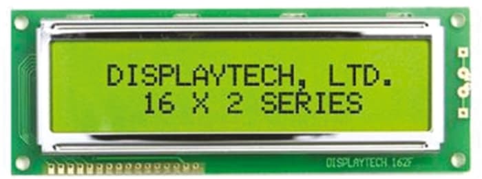 Displaytech 162F-FC-BC-3LP Alphanumeric LCD Display, Yellow on Green, 2 Rows by 16 Characters, Transflective