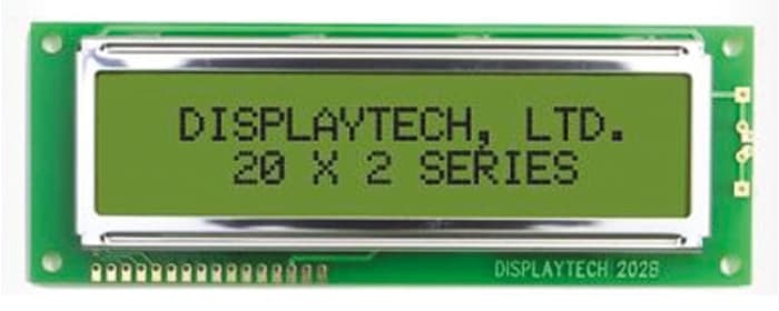 Displaytech 202B-BC-BC Alphanumeric LCD Display, Yellow on Green, 2 Rows by 20 Characters, Transflective