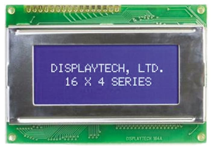 Display monocromo LCD alfanumérico Displaytech de 4 filas x 16 caract., transflectivo, área 62 x 25mm