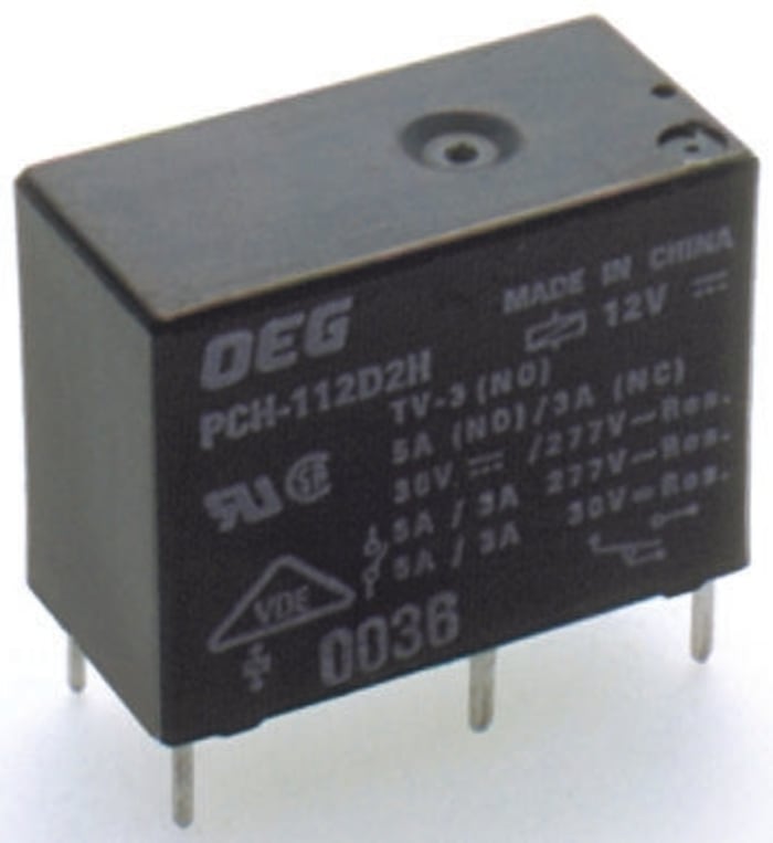 TE Connectivity PCB Mount Power Relay, 12V dc Coil, 5A Switching Current, SPDT