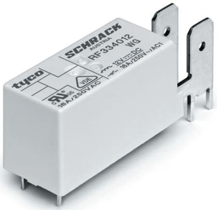 Relé sin enclavamiento TE Connectivity, SPST, bobina 12V dc, 16A, Montaje en PCB