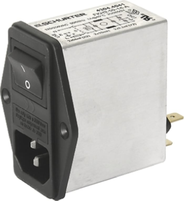 Schurter 2A, 250 V ac Male Panel Mount Filtered IEC Connector 2 Pole 4304.4002 1 Fuse