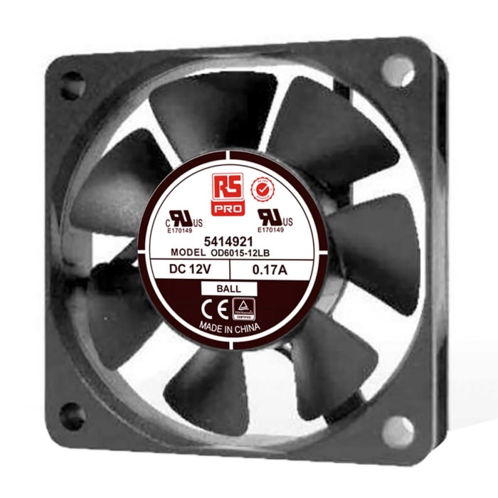 Ventilador Axial RS PRO de 60 x 60 x 15mm, 12 V dc, 1.1W, 3500rpm, caudal 20.4m³/h, 25dB