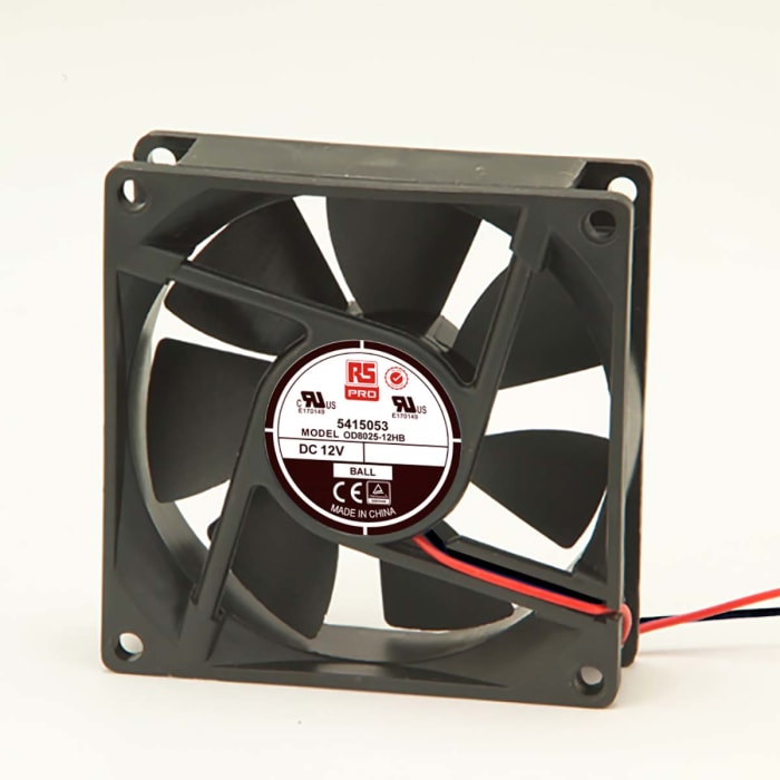 Ventilateur axial RS PRO 12 V dc, 68m³/h, 80 x 80 x 25mm, 1.8W
