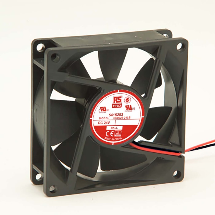 RS PRO Axial Fan, 24 V dc, DC Operation, 26cfm, 960mW, 50mA Max, 80 x 80 x 25mm