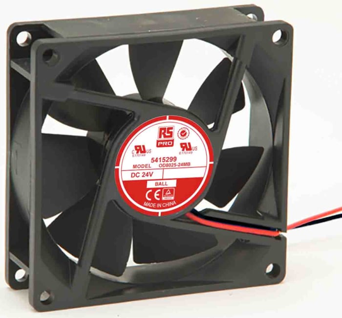 RS PRO Axial Fan, 24 V dc, DC Operation, 52.7m³/h, 1.67W, 60mA Max, 80 x 80 x 25mm