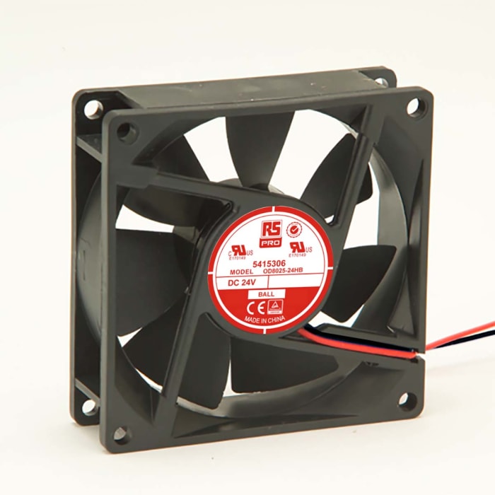 Ventilador Axial RS PRO de 80 x 80 x 25mm, 24 V dc, 2.41W, 3100rpm, caudal 68m³/h, 35dB