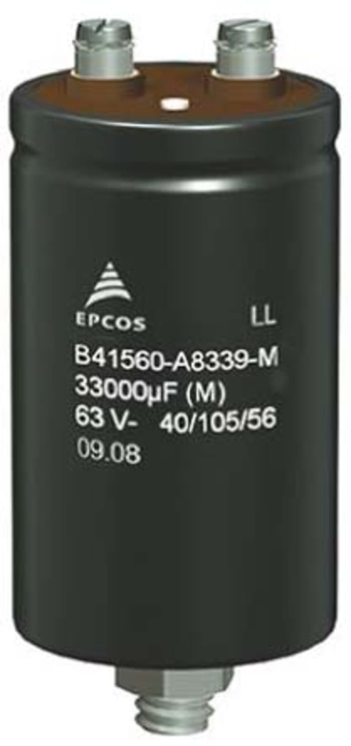 Epcos 33000μF Electrolytic Aluminium Electrolytic Capacitor 63V dc, Chassis Mount - B41560A8339M