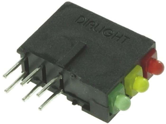 Indicateur à LED pour CI, Dialight, 570-0100-132F, 3 LEDs, Vert/Rouge/Jaune, Traversant, Angle droit