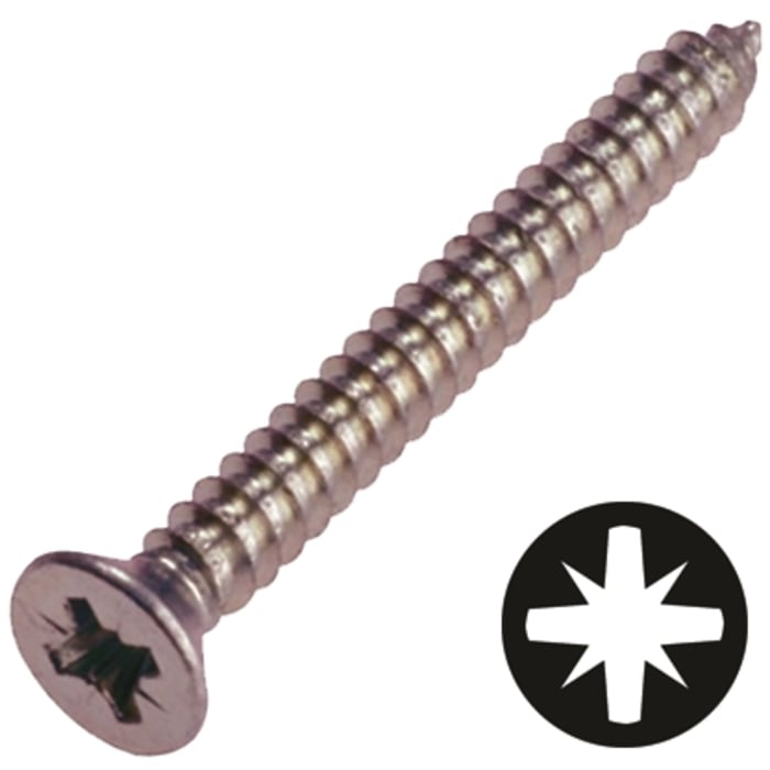 RS PRO Bright Zinc Plated, Clear Passivated Steel Flat Head Self Tapping Screw, N°No. 6 x