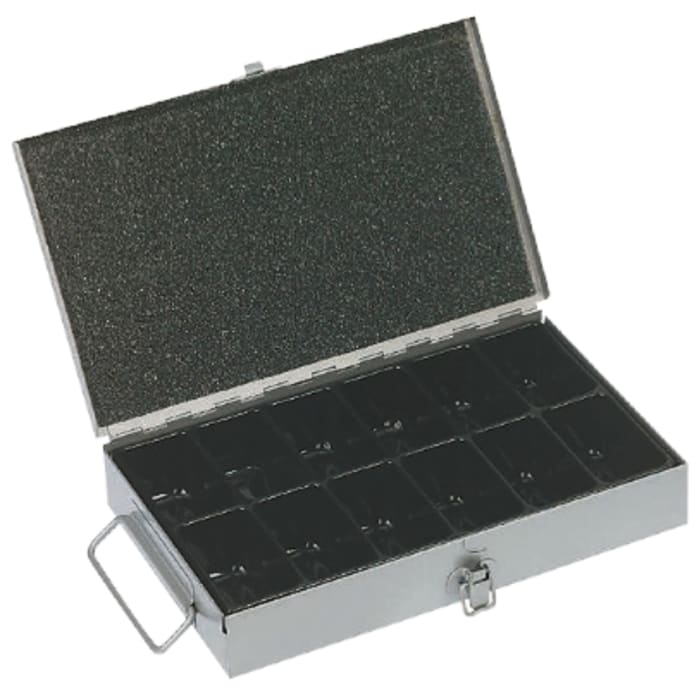 RS PRO 12 Cell Grey Steel Compartment Box, 52mm x 285mm x 175mm