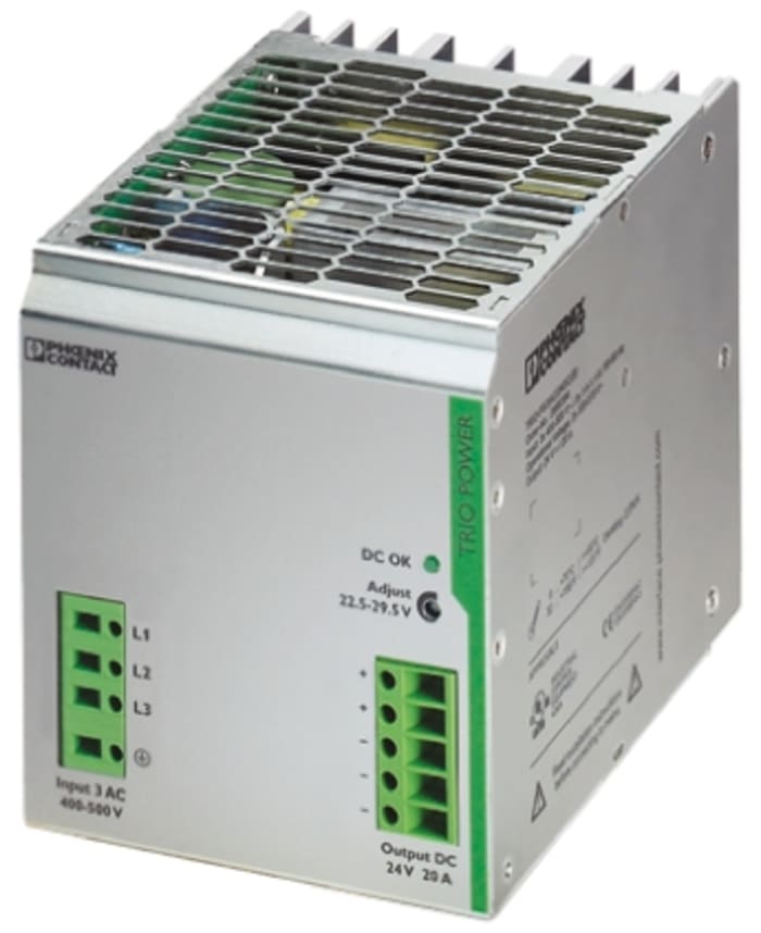 Phoenix Contact TRIO Switch Mode DIN Rail Panel Mount Power Supply ac Input dc Output, 20A Output