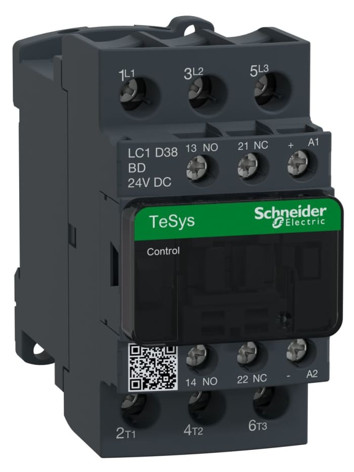 Schneider Electric TeSys D LC1D Contactor, 24 V dc Coil, 3-Pole, 38 A, 18.5 kW, 3NO, 690 V ac