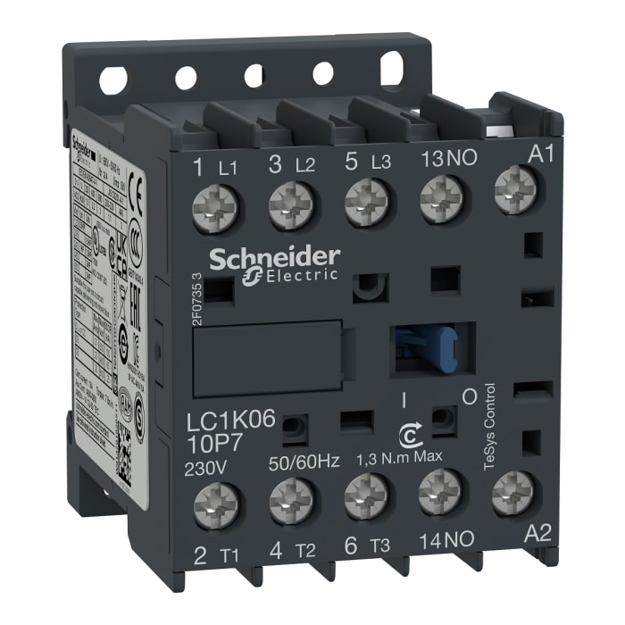Schneider Electric TeSys K LC1K Contactor, 230 V ac Coil, 3-Pole, 6 A, 2.2 kW, 3NO, 690 V ac