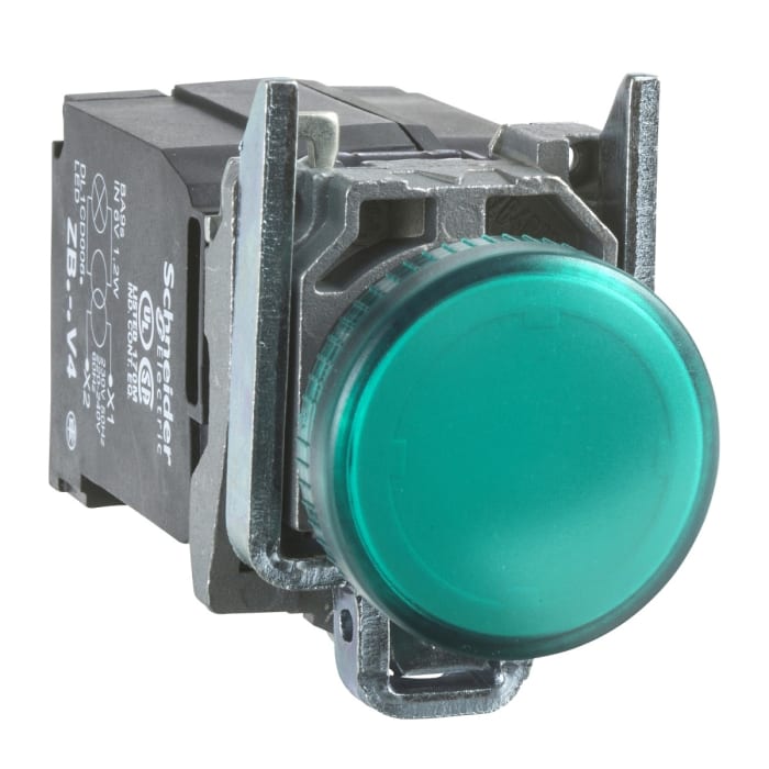 Voyant lumineux complet Schneider Electric Vert 240V c.a., Ø découpe 22mm, Montage panneau