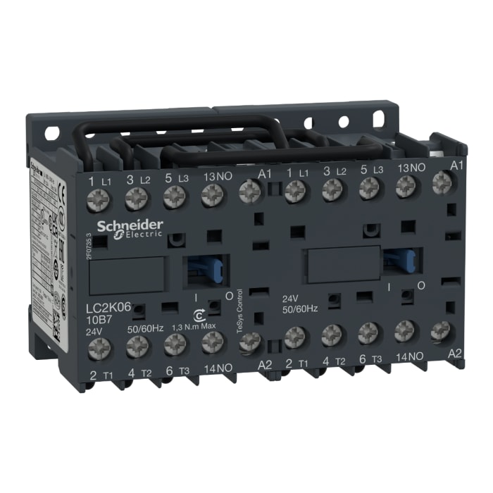 Schneider Electric TeSys K LC2K Reversing Contactor, 24 V ac Coil, 3-Pole, 6 A, 3 kW, 3NO, 600 V ac