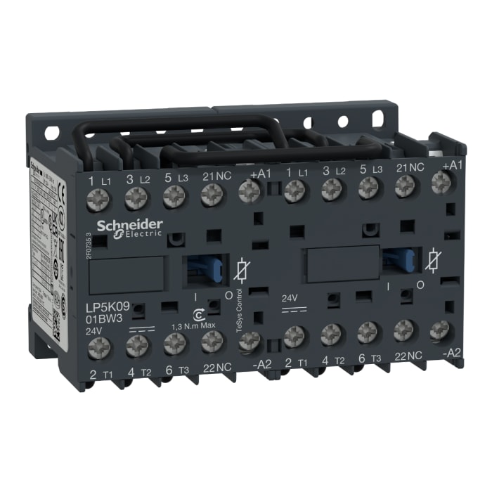 Schneider Electric TeSys K LP5K Reversing Contactor, 24 V dc Coil, 3-Pole, 9 A, 4 kW, 3NO, 690 V ac