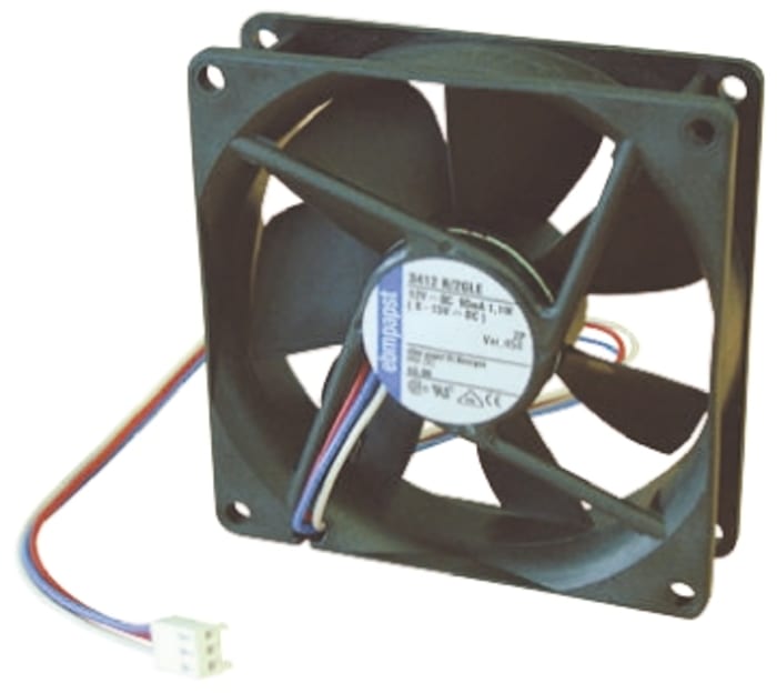 ebm-papst MB Series Axial Fan, 12 V dc, DC Operation, 260m³/h, 13.3W, 540mA Max, 119 x 119 x 38mm