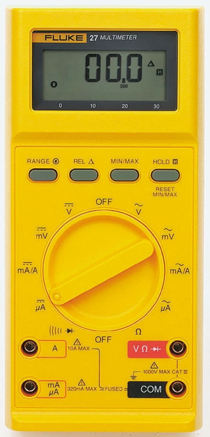Fluke 27 Handheld Digital Multimeter, 10A ac Max, 10A dc Max, 1000V ac Max