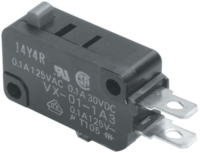 Omron Pin Plunger Micro Switch, Tab Terminal, 100 mA @ 30 V dc, SPDT, IP40