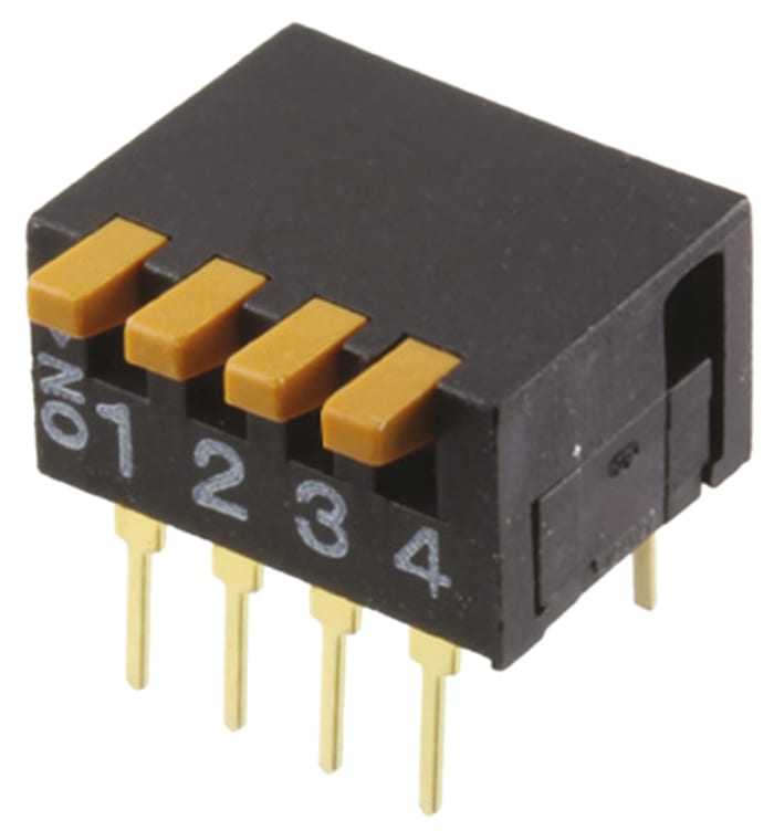 Interruptor DIP, 4PST, Montaje en orificio pasante, Actuador Piano, 100 mA a 5 V dc, 4 vías, -20 → +70°C