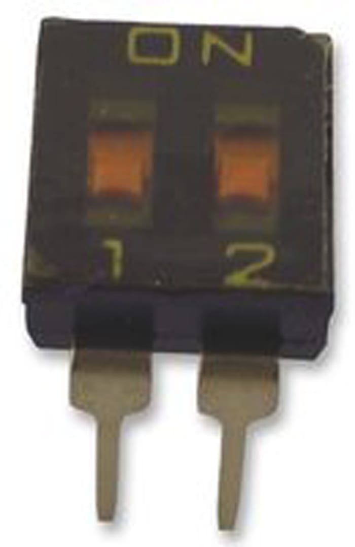 Interruptor DIP, DPST, Montaje en orificio pasante, Actuador Deslizante, 25 mA a 24 V dc, 2 vías, -20 → +70°C
