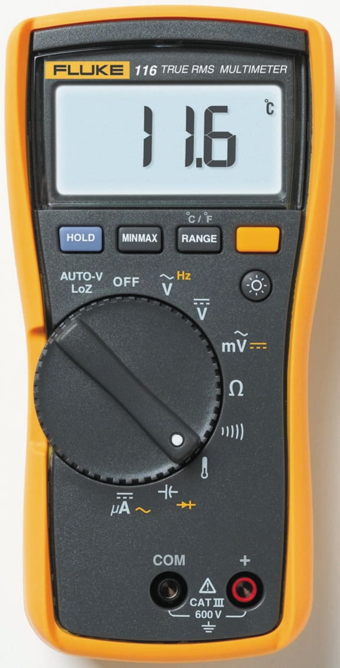 Fluke 116 Handheld Digital Multimeter, True RMS, 600μA ac Max, 600μA dc Max, 600V ac Max - RS Calibrated