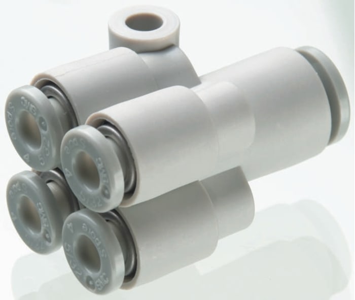 Pneumatic Double Y Tube-to-Tube Adapter, Connection A 4mm, B 4mm, C 4mm, D 4mm