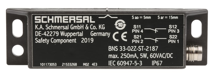 Commutateur de sécurité Schmersal BNS33 BNS33 60V c.a. / V c.c. M8