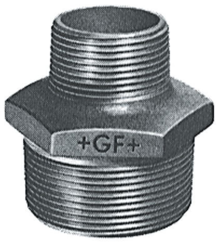 Georg Fischer Black Malleable Iron Fitting Reducer Hexagon Nipple, Male BSPT 1in to Male BSPT 3/4in