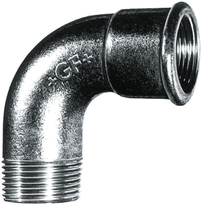 George Fischer Black Oxide Malleable Iron Fitting, 90° Short Elbow, Male BSPT 1in to Female BSPP 1in