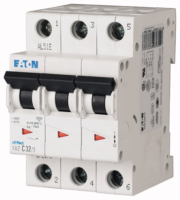 Eaton xEffect MCB, 3P, 32A Curve C, 400V AC, 10 kA Breaking Capacity