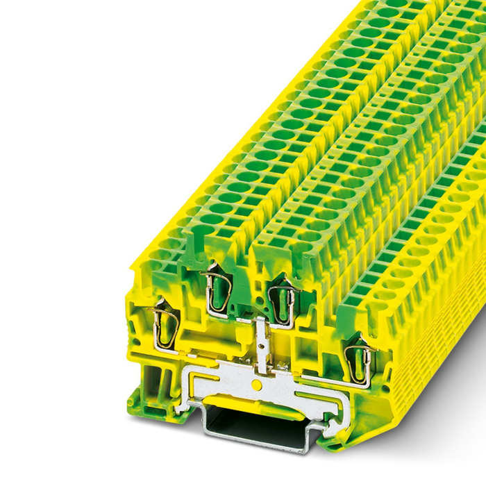 Bloque terminal de nivel doble, Verde/Amarillo, Terminación Abrazadera por resorte