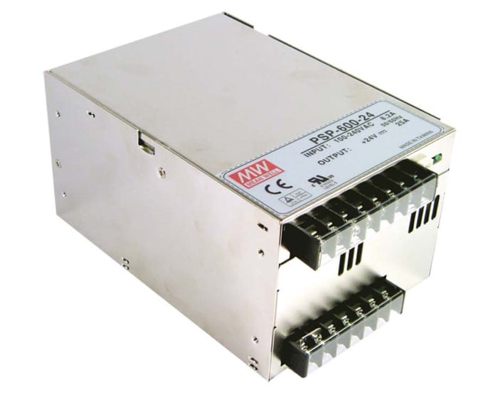 MEAN WELL Switching Power Supply, PSP-600-24, 24V dc, 25A, 600W, 1 Output, 124 → 370 V dc, 88 → 264 V ac