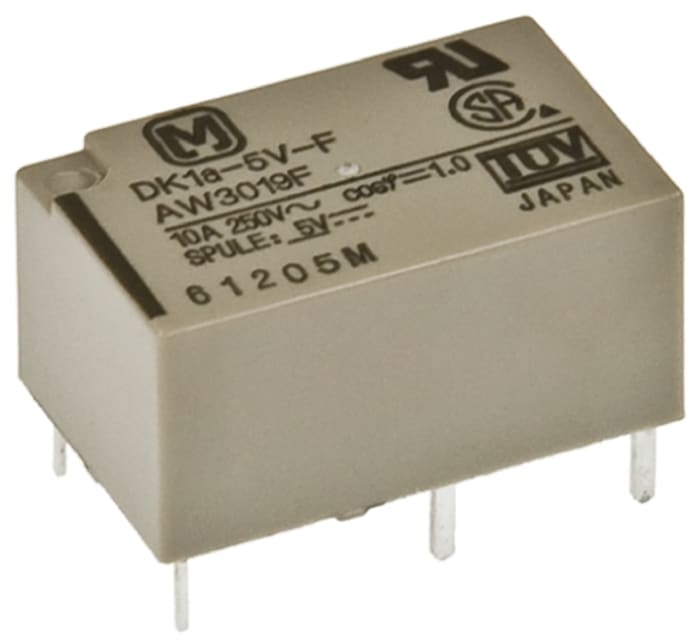 Panasonic PCB Mount Non-Latching Relay, 5V dc Coil, 8A Switching Current, DPST