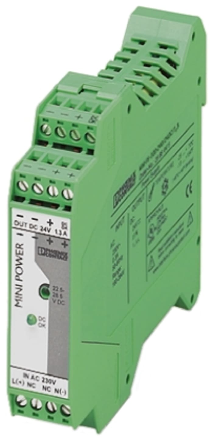 Fuente de alimentación montaje carril DIN Phoenix Contact, MINI POWER MINI-PS-100-240AC/24DC/1.3, 1 salida 1.3A