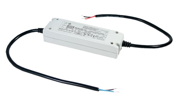 Driver LED tensión constante MEAN WELL de salidas, IN: 127 → 370 V dc, 90 → 264 V ac, OUT: 12V, 2.5A,