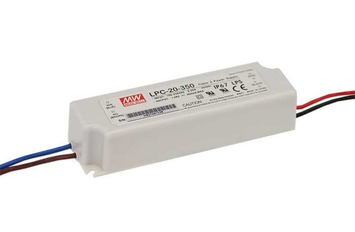 MEAN WELL LED Driver, 9 → 48V Output, 16.8W Output, 350mA Output, Constant Current