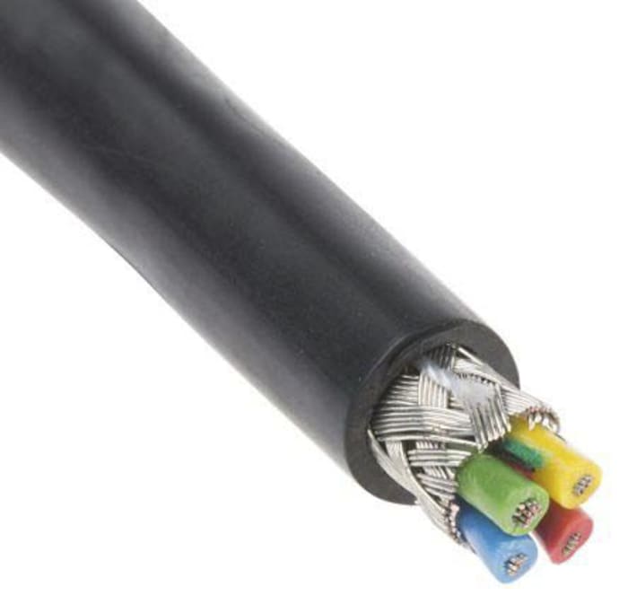 RS PRO Multicore Data Cable, 0.055 mm², 4 Cores, 30 AWG, Screened, 500m, Black Sheath