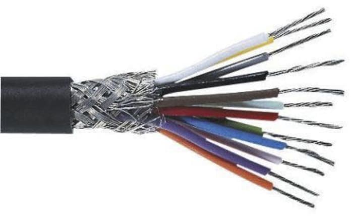 RS PRO Multicore Data Cable, 0.22 mm², 36 Cores, 24 AWG, Screened, 100m, Black Sheath