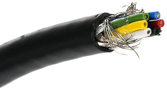 Cable de datos apantallado RS PRO de 6 conductores, 0,5 mm², 20 AWG, long. 500m, Ø ext. 8.3mm, funda de PVC Negro