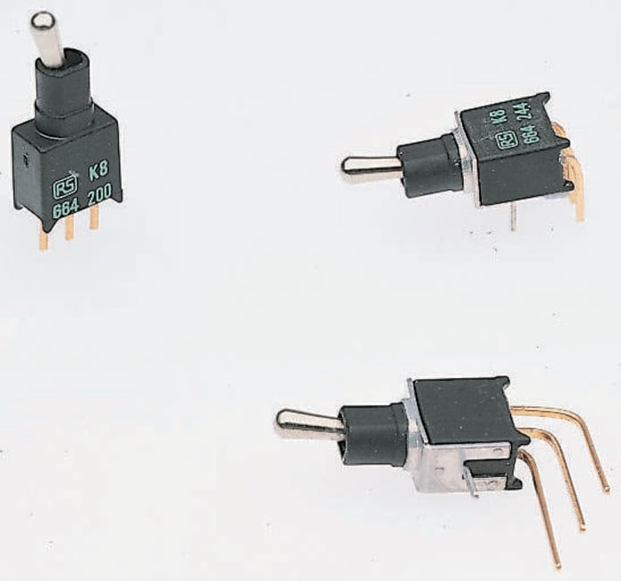 APEM Toggle Switch, PCB Mount, (On)-Off-(On), DPST, Through Hole Terminal, 20V ac/dc