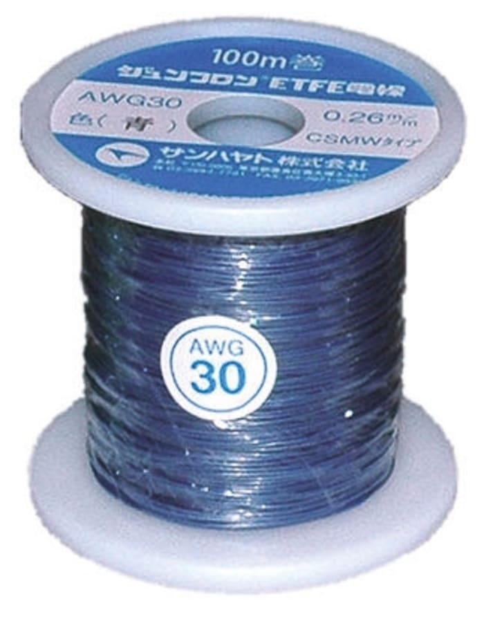Sunhayato JUNFLON Series Blue 0.05 mm² Hook Up Wire, 30 AWG, 100m, ETFE Insulation, AWG30-100-U