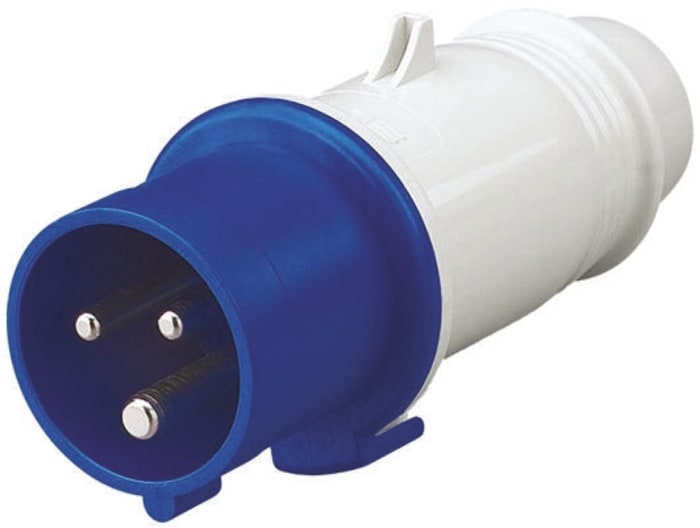 Conector de potencia industrial Macho, Formato 2P+E, Orientación Recta, Azul, 200 → 250 V, 32A, IP44