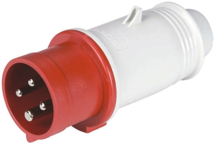 Conector de potencia industrial Macho, Formato 3P+T, Orientación Recta, Rojo, 380 → 415 V, 32A, IP44