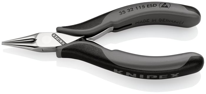 Knipex 35 32 Long Nose Pliers, 115 mm Overall, Straight Tip, 22,5mm Jaw, ESD