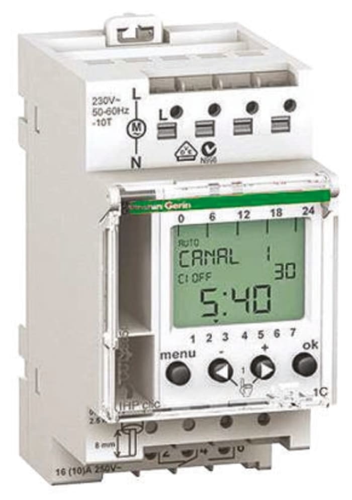 1 Channel Digital DIN Rail Time Switch, 230 V ac