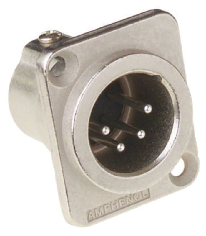 Amphenol Industrial Panel Mount XLR Connector, Male, 4 Way, Silver Plating